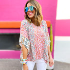 Women's Floral Contrast-Print Top – Three-Quarter Sleeve