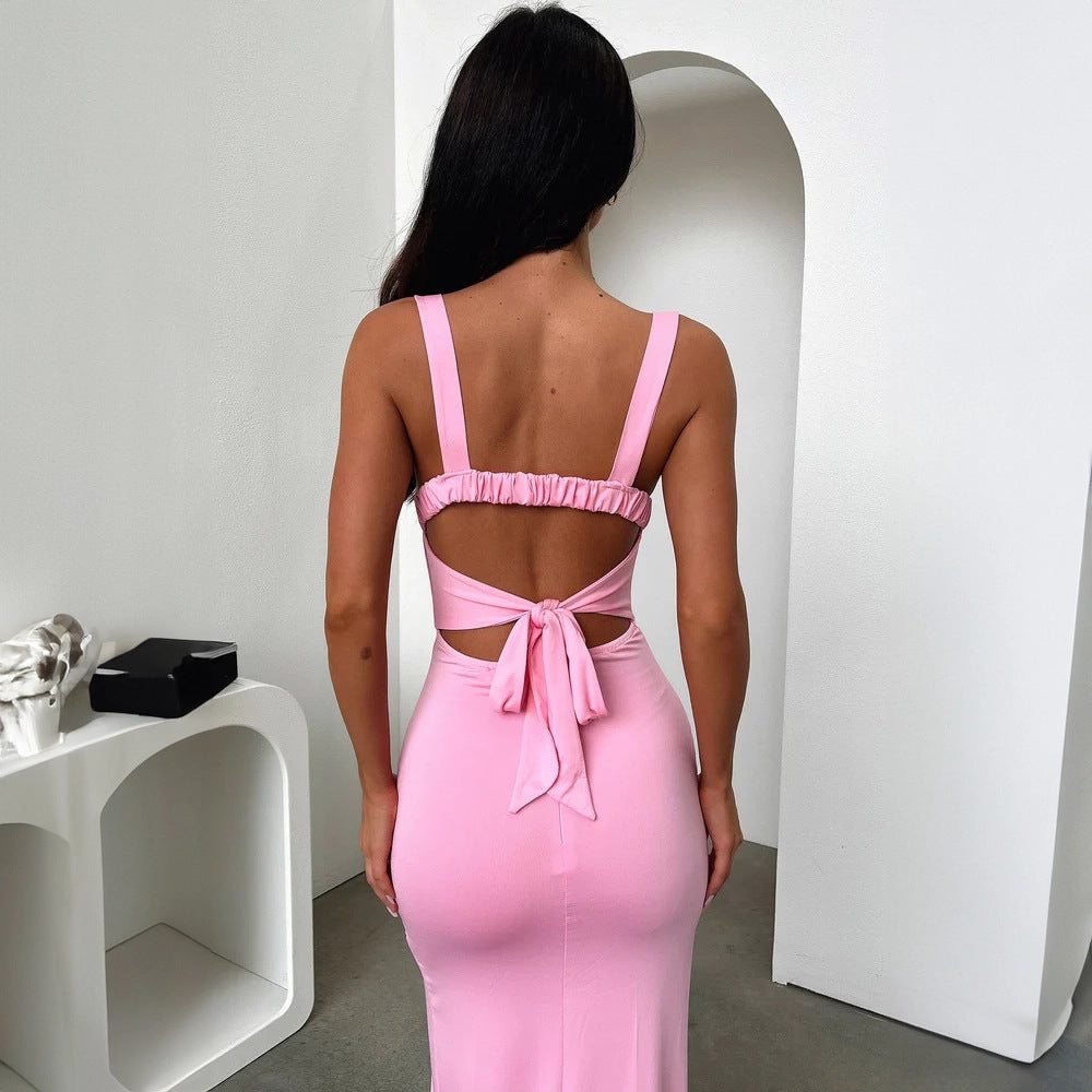 Backless Cami Slit Bodycon Maxi Dress