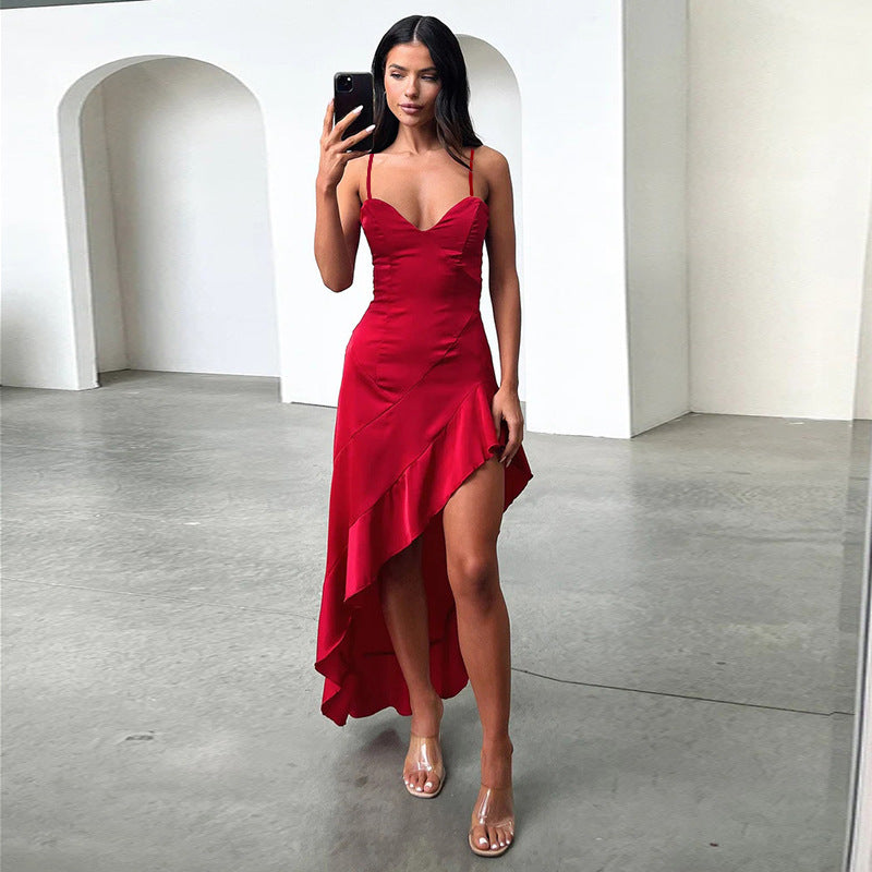 Women Summer Sexy Backless Slit Sling Dress