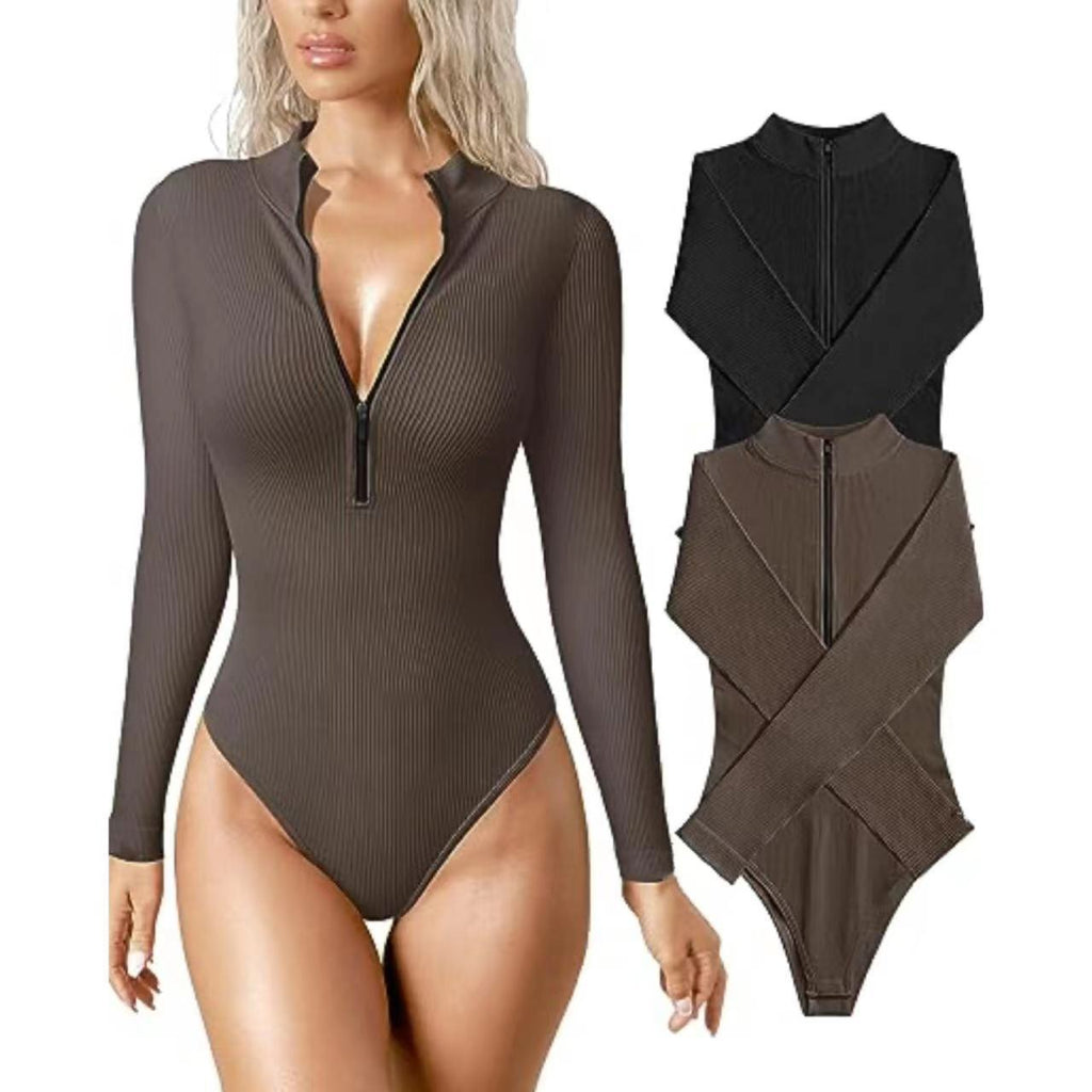Ribbed Zip Front Long Sleeve Jumpsuit
