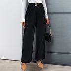 Solid Color With Buckle High Waist Straight Pants