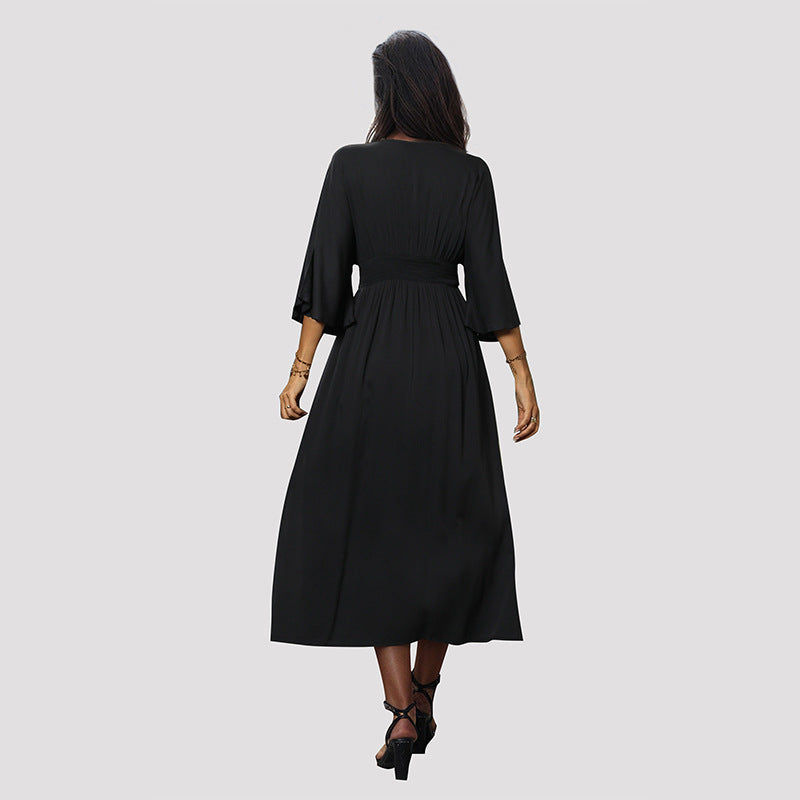 V-Neck Mid-Sleeve Dress