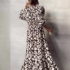 Women's Ruffle-Trim Animal-Print V-Neck Lantern-Sleeve Dress