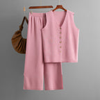 Solid Color Loose Casual Wide Leg Pants Two-Piece Set