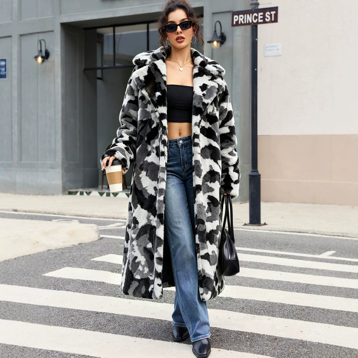 Women's Camouflage Faux-Fur Coat