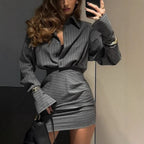 Striped Top Short Skirt Two Piece Casual Two Piece Sets