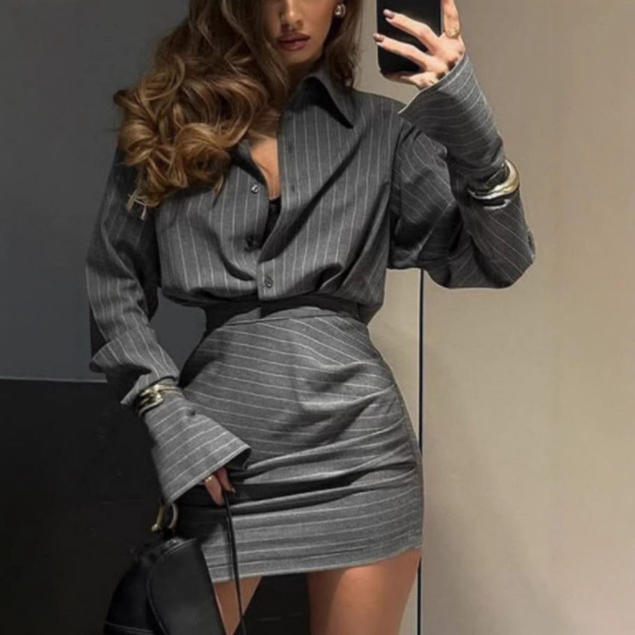 Striped Top Short Skirt Two Piece Casual Two Piece Sets