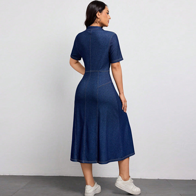 Women's Cinched-Waist Denim Maxi Dress