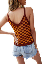 Summer Inner Suspender Slim-Fit Knitted Orange Plaid Chessboard Plaid Bottoming Contrast Color Vest