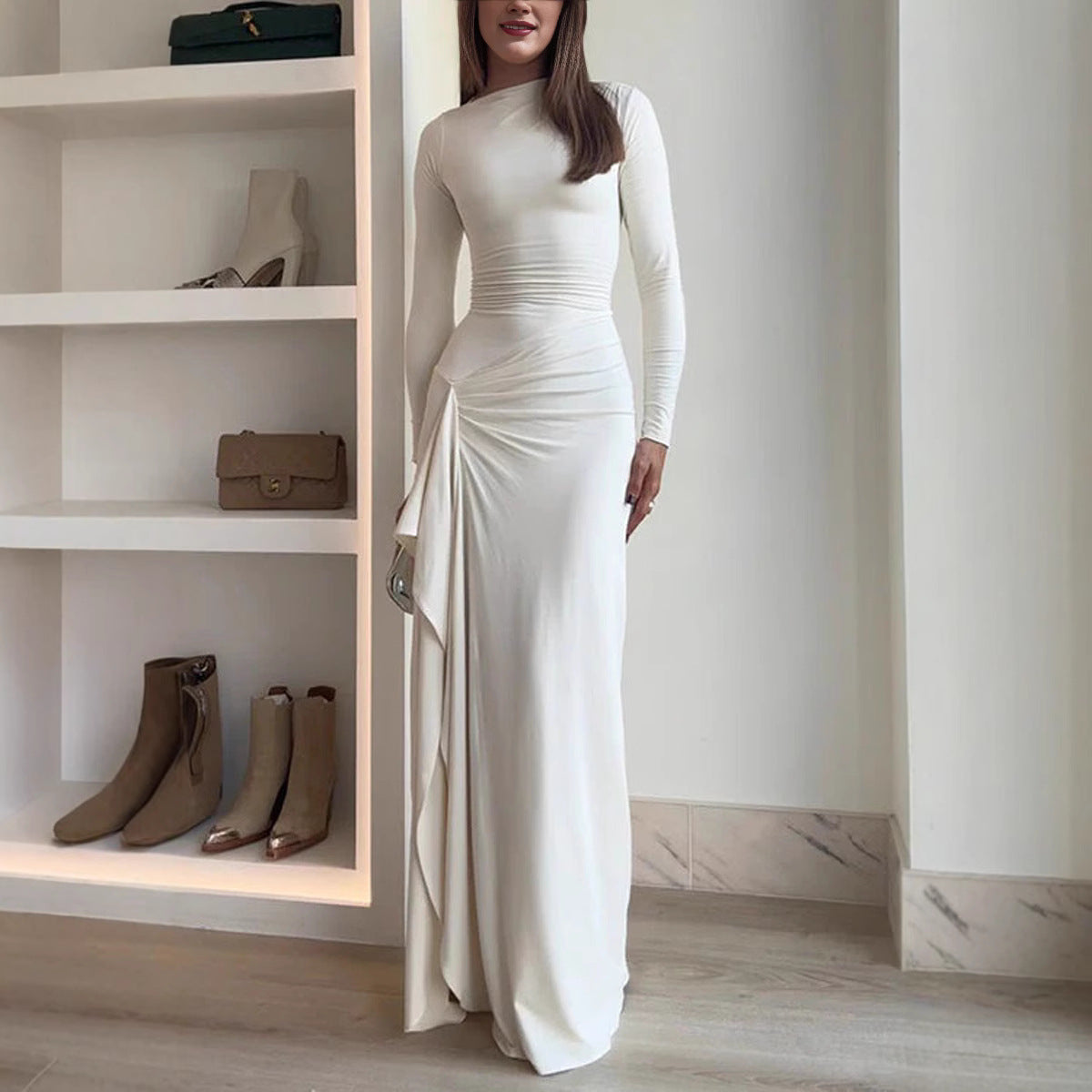 Women's Long Sleeve Lace-Up Maxi Dress