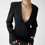 Black Deep V-Neck Slit Maxi Dress