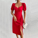 Women’s Pleated Square-Neck Side-Slit Dress