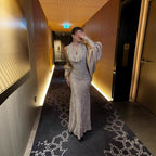 Women's Sequin Halter Maxi Dress with Shawl