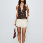 's Nail Deep V Plunge Halterneck Vest Cutout Backless Top