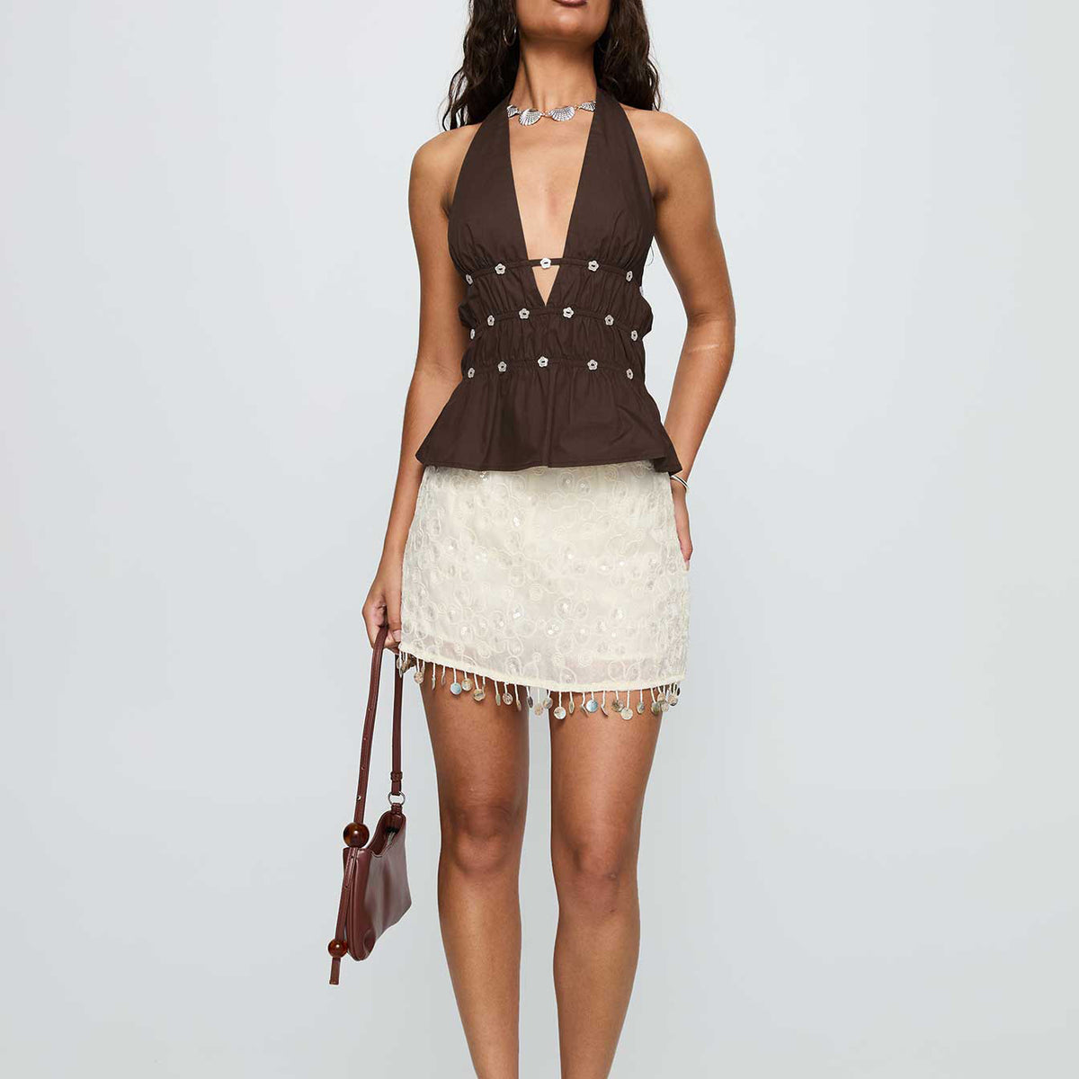 's Nail Deep V Plunge Halterneck Vest Cutout Backless Top