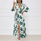 Women's Autumn Floral V-Neck Dress with 3/4 Sleeves