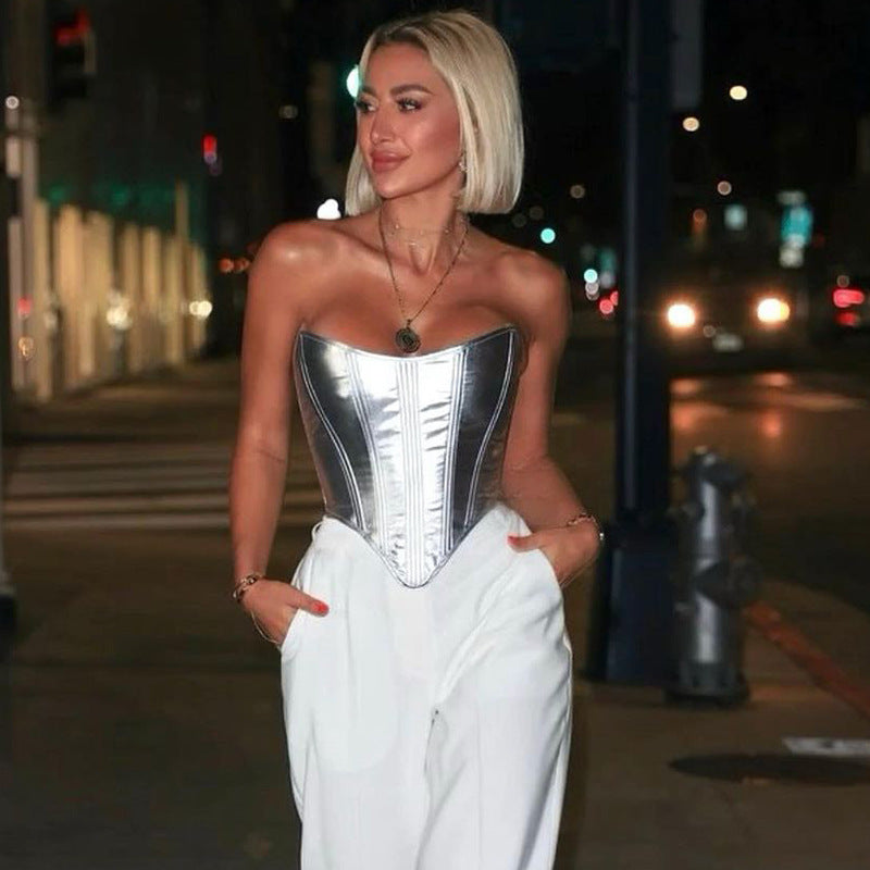 Women's Women Clothing Autumn Metallic Waist Top Sexy Base Shirt Tube Top Vest