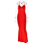 V-Neck Backless Ruched Bodycon Maxi Dress