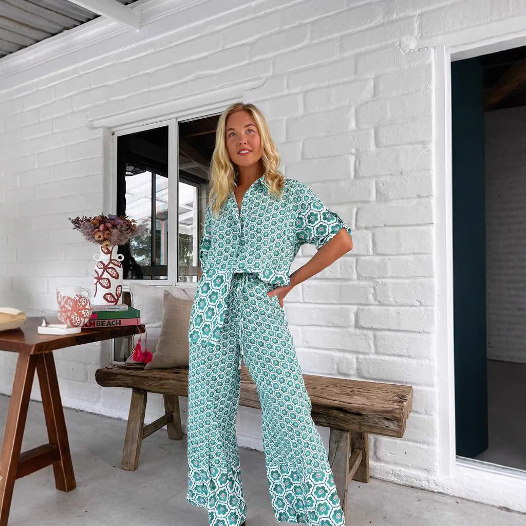 Women's Printing Stitching Shirt Two Piece Two-Piece Set