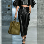 Street Faux Leather Overalls Casual Elastic Foot Mouth Side Pocket Trousers for Women