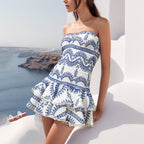 Women's Embroidered Ruffle Strapless Mini Dress
