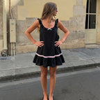 Women's Bow Pleated Ruffle Mini Dress