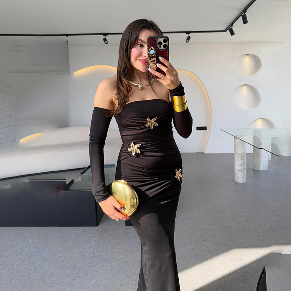 Off-Shoulder Long-Sleeve Bodycon Maxi Dress