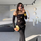 Off-Shoulder Long-Sleeve Bodycon Maxi Dress