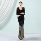 Women's Gradient Sequin Long Sleeve Evening Dress Long Sequin Dress Toast
