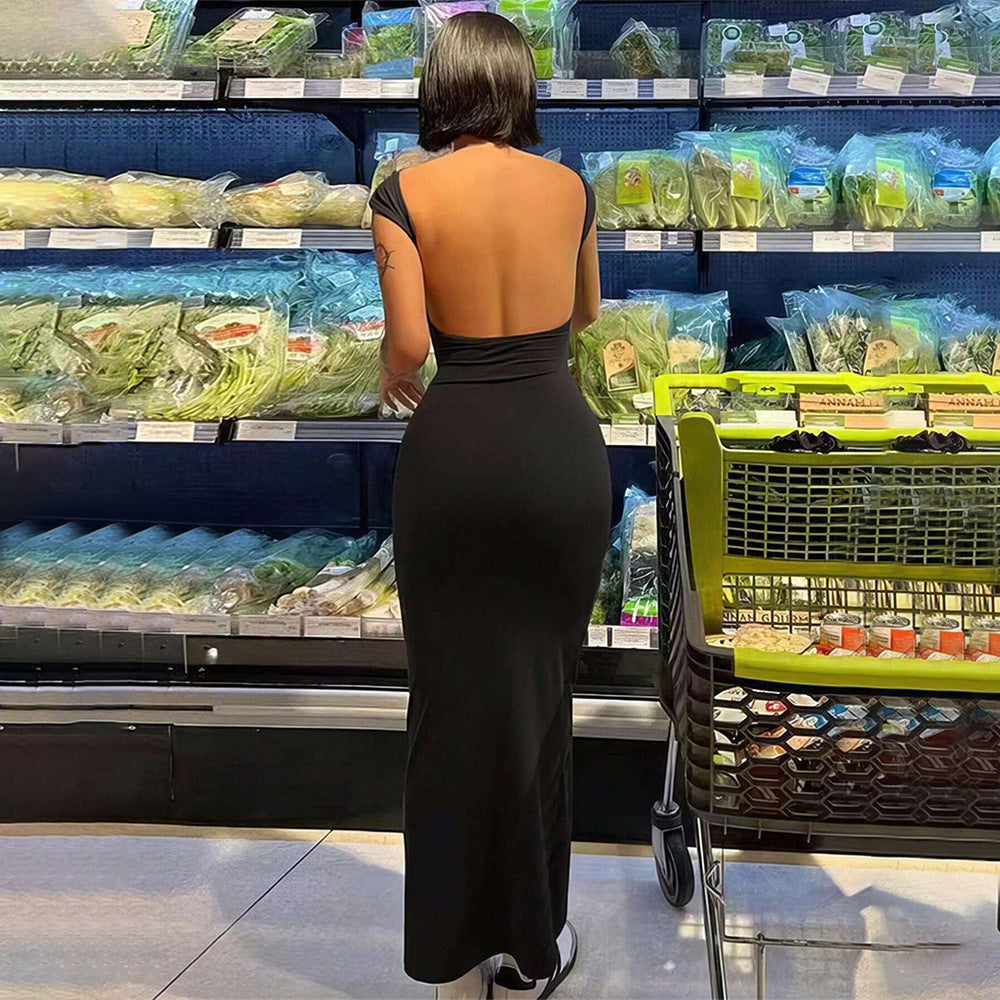 Women's Jersey Backless Bodycon Maxi Dress