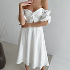 Square-Neck Puff-Sleeve A-Line Dress