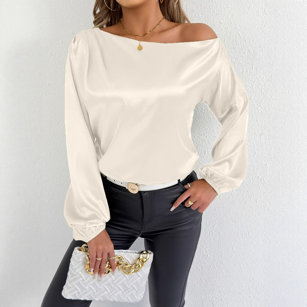 Women's Summer Satin Shirt White Long Sleeve Satin Shirt
