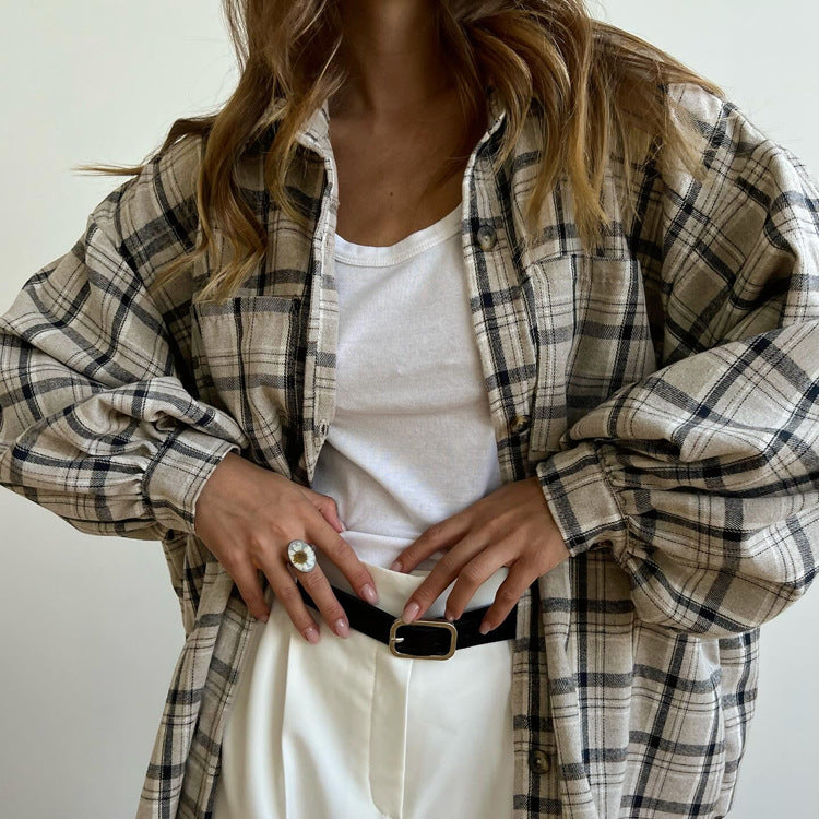 Retro Long Sleeved Pocket Plaid Shirt Match