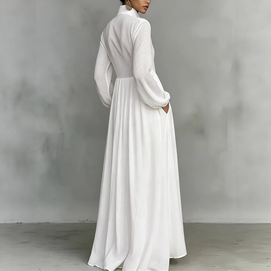 Women's Cotton Pleated Collared Maxi Dress