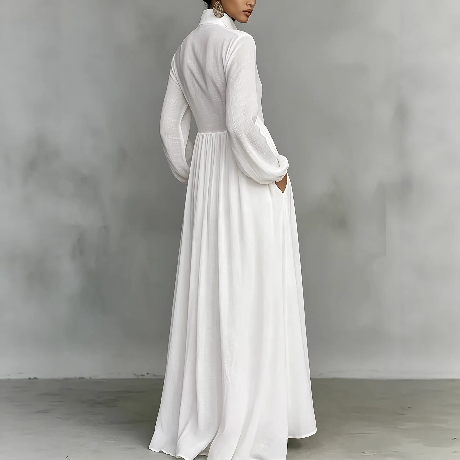 Women's Cotton Pleated Collared Maxi Dress
