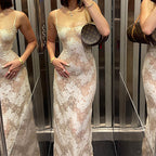 Summer Vacation Strap High Class Elegant Printing Slip Dress