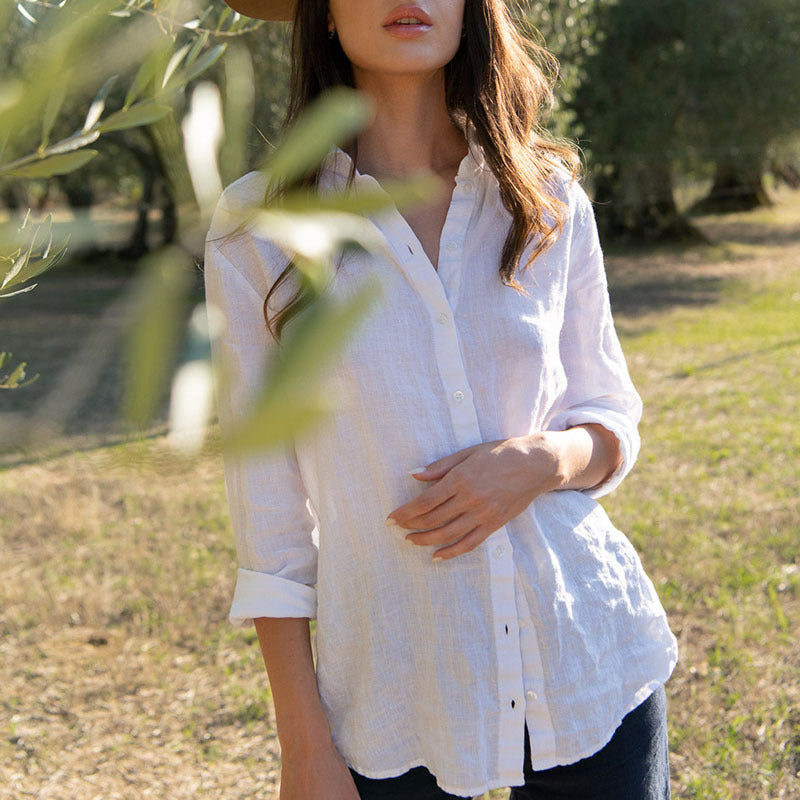 Women's Cotton Linen Slim Fit Slimming Cardigan Office Regular Shirt