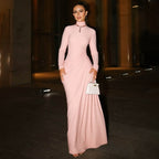 Women's 's Stand-Collar Button Asymmetric Maxi Dress