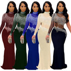 Women's Sexy Rhinestone Mesh Slim Fit Dress Nightclub