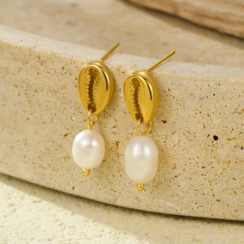 Electroplated 18K Gold Stainless Steel Crab Pincer Inlaid Freshwater Pearl Eardrops Stud Earrings High Grade Earrings