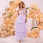 Women's Lavender Floral One-Shoulder Tulle Dress
