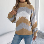Women's Striped Lantern-Sleeve Turtleneck Sweater