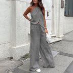 Lace-Up Halterneck Top & Pants Set