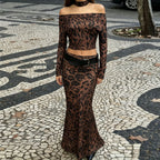 Women's Leopard Print Off-Shoulder Top And Skirt Set