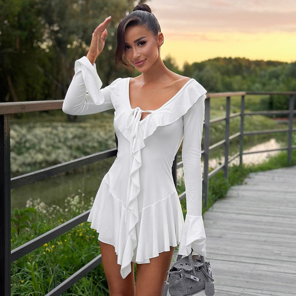 Women's Pointed-Collar Bell-Sleeve Dress