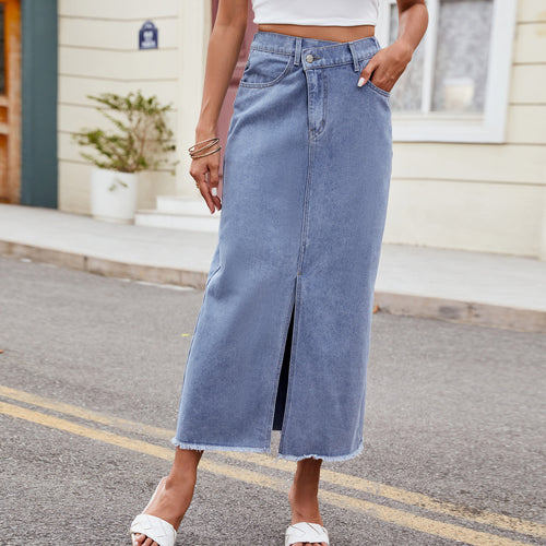 Summer Washed Irregular Asymmetric Denim Split Maxi Dress