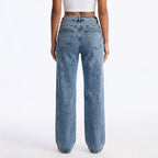 Women's Blue Distressed Straight-Leg Jeans