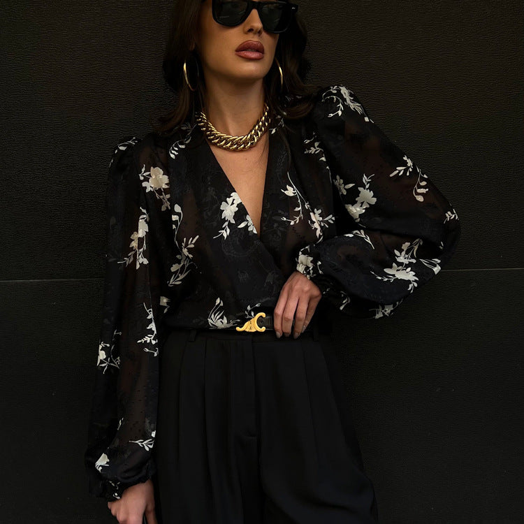 Sheer V-Neck Chiffon Top