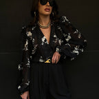 Sheer V-Neck Chiffon Top