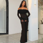 Women's Off-Shoulder Lace Long-Sleeve Maxi Dress